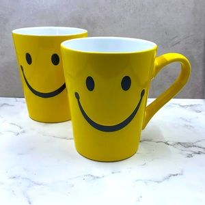 Burton + Burton yellow smiley face set of 2 coffee mugs